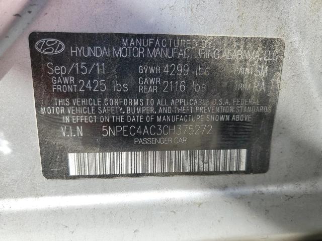 5NPEC4AC3CH375272 - 2012 HYUNDAI SONATA SE SILVER photo 12