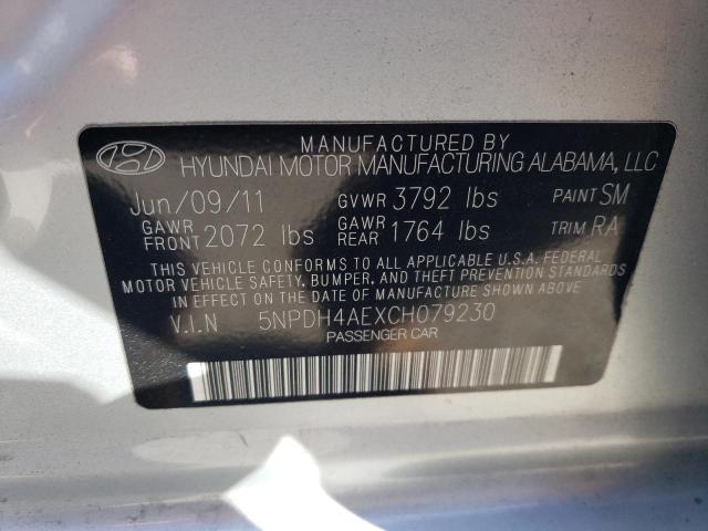 5NPDH4AEXCH079230 - 2012 HYUNDAI ELANTRA GLS SILVER photo 12