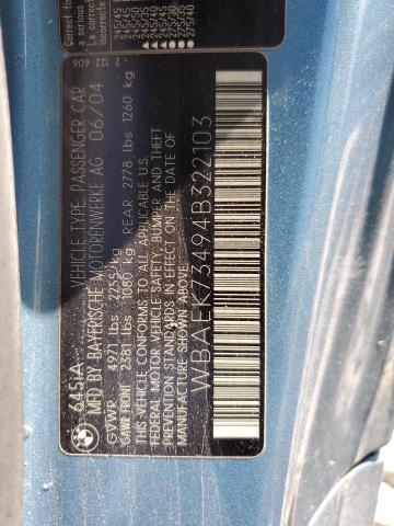 WBAEK73494B322103 - 2004 BMW 645 CI AUTOMATIC BLUE photo 12