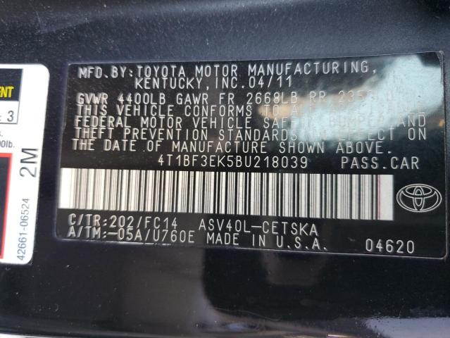 4T1BF3EK5BU218039 - 2011 TOYOTA CAMRY BASE BLACK photo 13