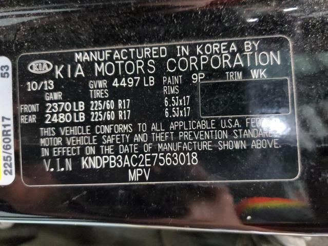 KNDPB3AC2E7563018 - 2014 KIA SPORTAGE BASE BLACK photo 13