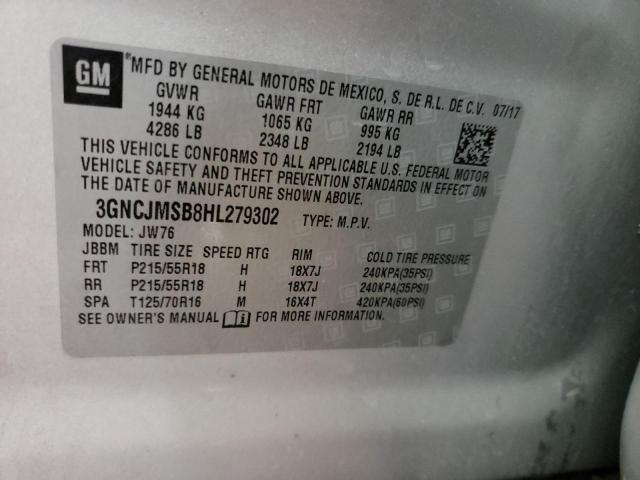 3GNCJMSB8HL279302 - 2017 CHEVROLET TRAX PREMIER SILVER photo 13