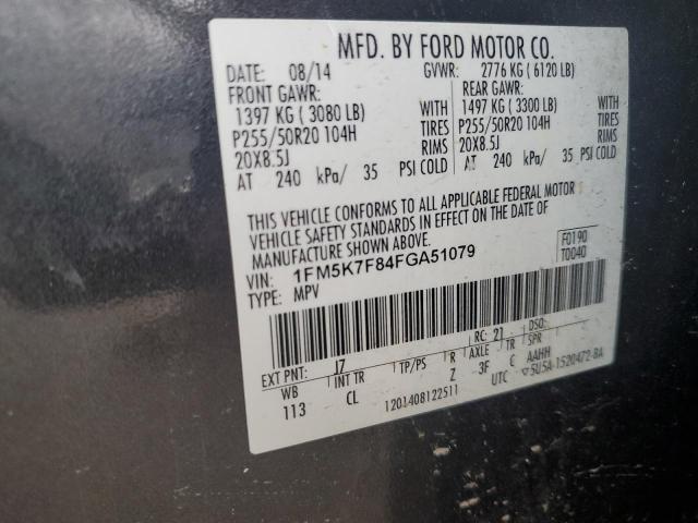 1FM5K7F84FGA51079 - 2015 FORD EXPLORER LIMITED GRAY photo 13