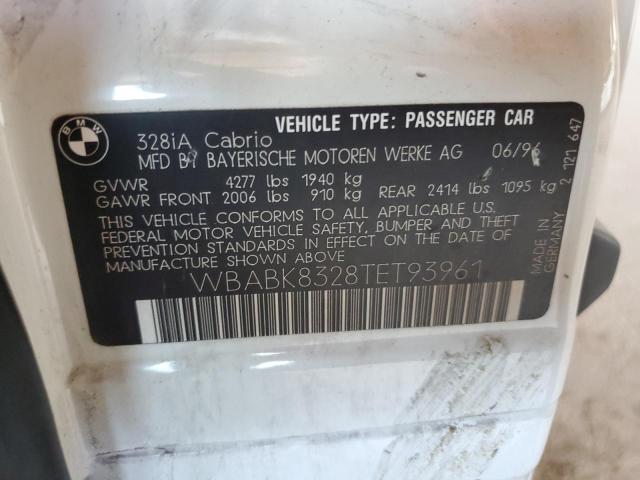 WBABK8328TET93961 - 1996 BMW 328 IC AUTOMATIC WHITE photo 12