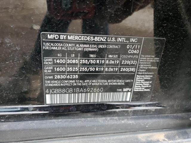 4JGBB8GB1BA692660 - 2011 MERCEDES-BENZ ML 350 4MATIC BLACK photo 13