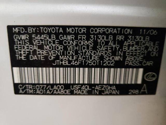 JTHBL46F175011202 - 2007 LEXUS LS 460 WHITE photo 12