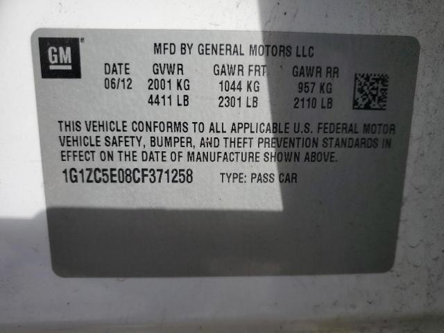 1G1ZC5E08CF371258 - 2012 CHEVROLET MALIBU 1LT WHITE photo 12