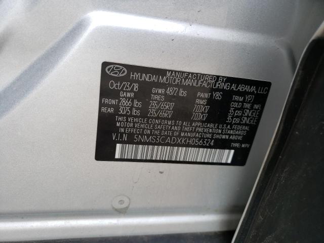 5NMS3CADXKH056324 - 2019 HYUNDAI SANTA FE SEL Արծաթագույն լուսանկար 13