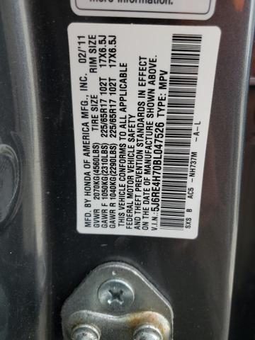 5J6RE4H70BL047526 - 2011 HONDA CR-V EXL GRAY photo 13