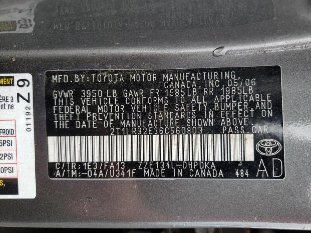 2T1LR32E36C560803 - 2006 TOYOTA MATRIX 灰色 照片 10