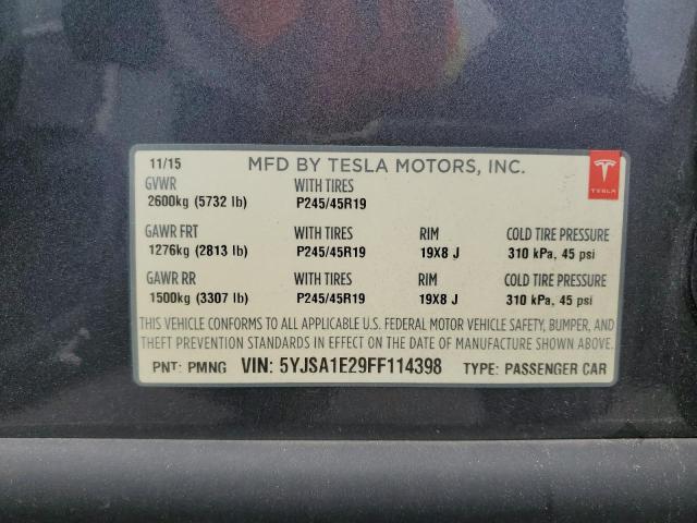 5YJSA1E29FF114398 - 2015 TESLA MODEL S Գրաֆիտ լուսանկար 12