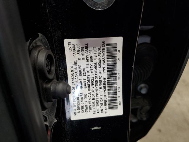 2HGFC2F82KH539648 - 2019 HONDA CIVIC SPORT 黑色 照片 12