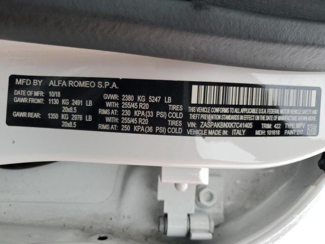 ZASPAKBNXK7C41405 - 2019 ALFA ROMEO STELVIO TI Ақ фото 13