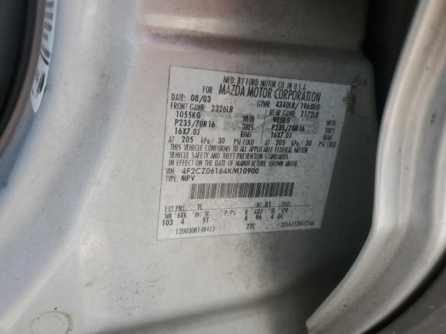 4F2CZ06164KM10900 - 2004 MAZDA TRIBUTE ES 银色 照片 13