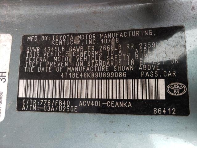 4T1BE46K89U899086 - 2009 TOYOTA CAMRY BASE TURQUOISE photo 13