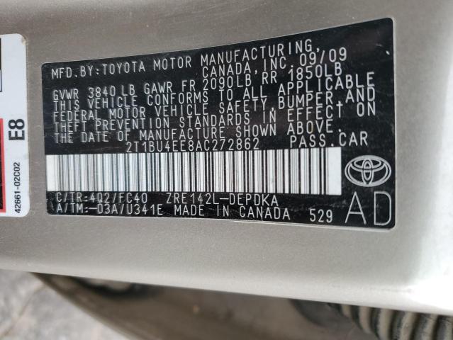 2T1BU4EE8AC272862 - 2010 TOYOTA COROLLA BASE GOLD photo 12