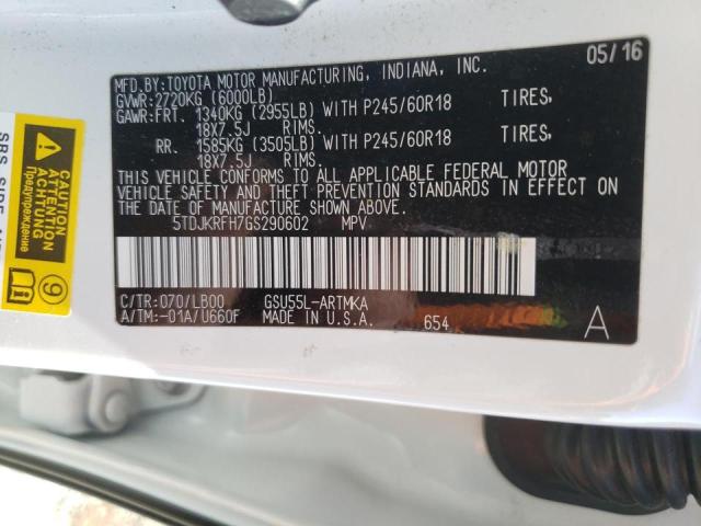 5TDJKRFH7GS290602 - 2016 TOYOTA HIGHLANDER XLE 白色 照片 14