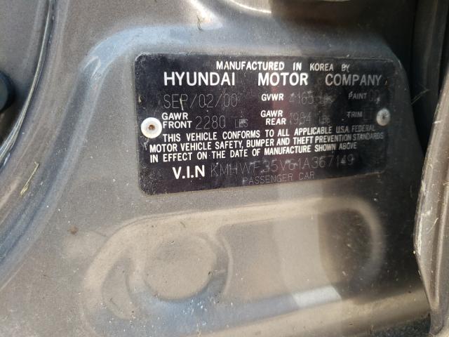 KMHWF35V61A367149 - 2001 HYUNDAI SONATA GLS GRAY photo 10