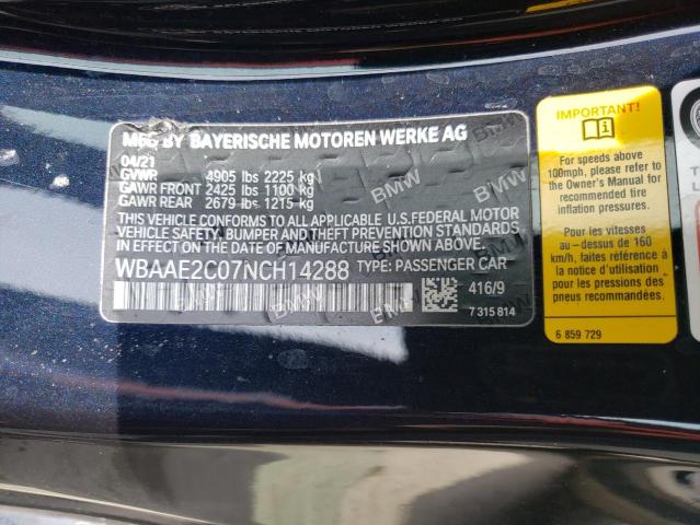 WBAAE2C07NCH14288 - 2022 BMW 840I BLACK photo 12