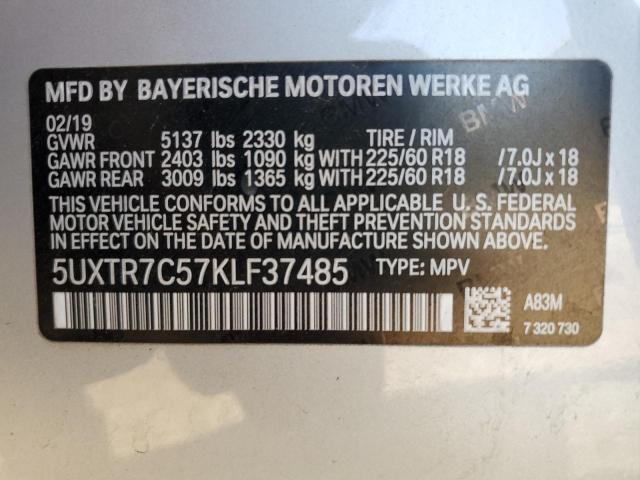 5UXTR7C57KLF37485 - 2019 BMW X3 SDRIVE30I SILVER photo 12