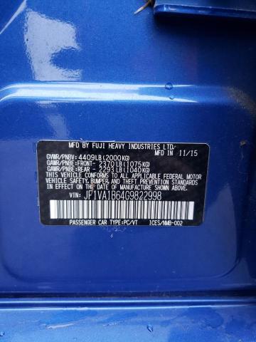 JF1VA1B64G9822998 - 2016 SUBARU WRX BLUE photo 13