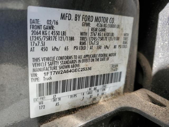1FT7W2A64GEC25336 - 2016 FORD F250 SUPER DUTY GRAY photo 12