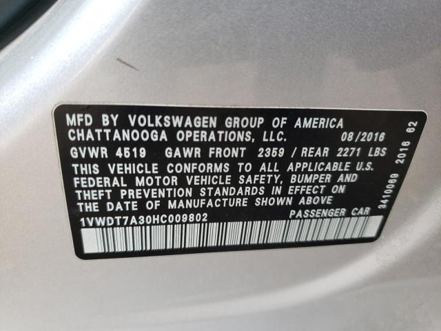 1VWDT7A30HC009802 - 2017 VOLKSWAGEN PASSAT R-LINE Արծաթագույն լուսանկար 12