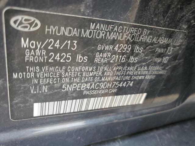 5NPEB4AC9DH754474 - 2013 HYUNDAI SONATA GLS BLUE photo 12