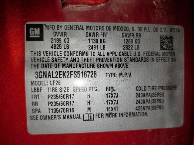 3GNAL2EK2FS516726 - 2015 CHEVROLET CAPTIVA LS 红色 照片 13