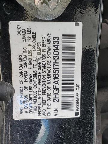 2HGFA16517H301433 - 2007 HONDA CIVIC LX BLACK photo 12