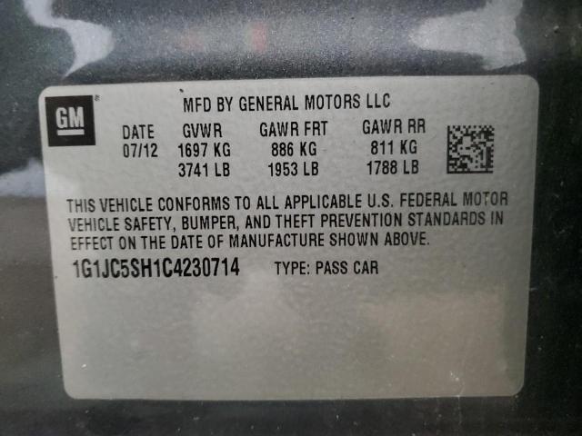 1G1JC5SH1C4230714 - 2012 CHEVROLET SONIC LT GRAY photo 12