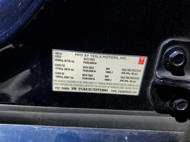 5YJSA1S17EFP33964 - 2014 TESLA MODEL S Կապույտ լուսանկար 13
