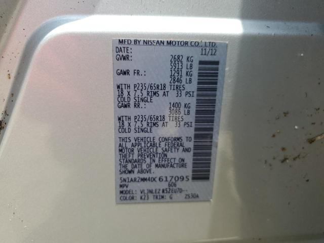 5N1AR2MM4DC617095 - 2013 NISSAN PATHFINDER S 银色 照片 12