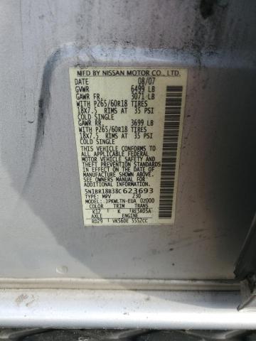 5N1BR18B38C623693 - 2008 NISSAN PATHFINDER LE ვერცხლისფერი ფოტო 12