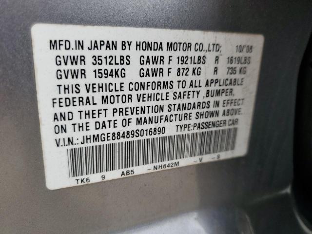 JHMGE88489S016890 - 2009 HONDA FIT SPORT SILVER photo 12