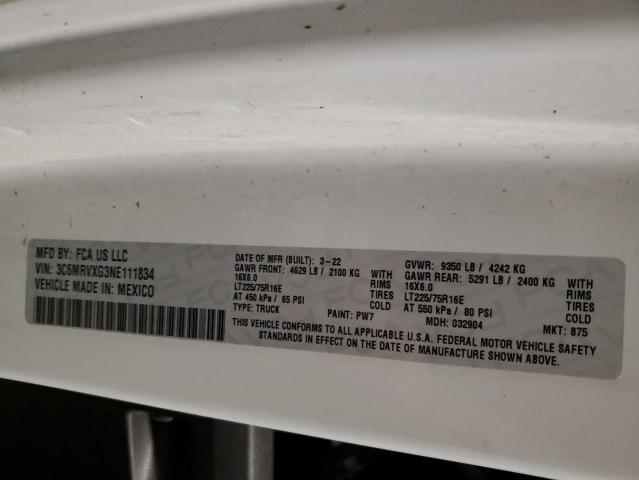 3C6MRVXG3NE111834 - 2022 RAM PROMASTER 3500 HIGH თეთრი ფოტო 14