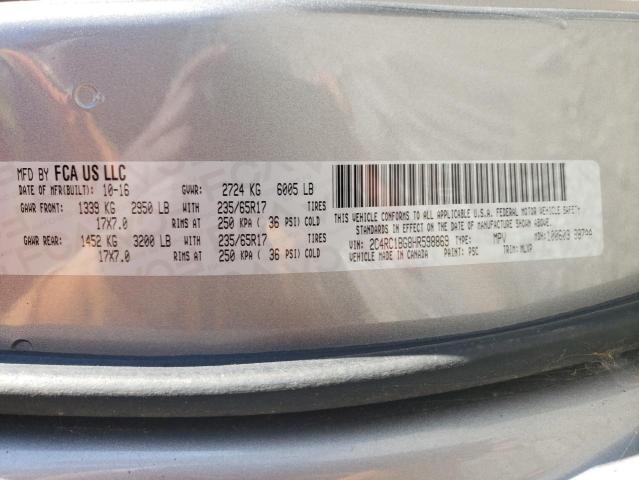 2C4RC1BG8HR598869 - 2017 CHRYSLER PACIFICA TOURING L SILVER photo 13