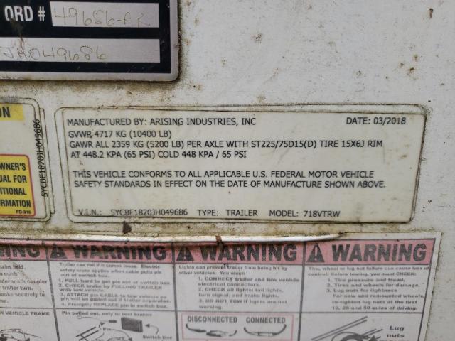 5YCBE1820JH049686 - 2018 UTILITY TRAILER Ağ foto 10