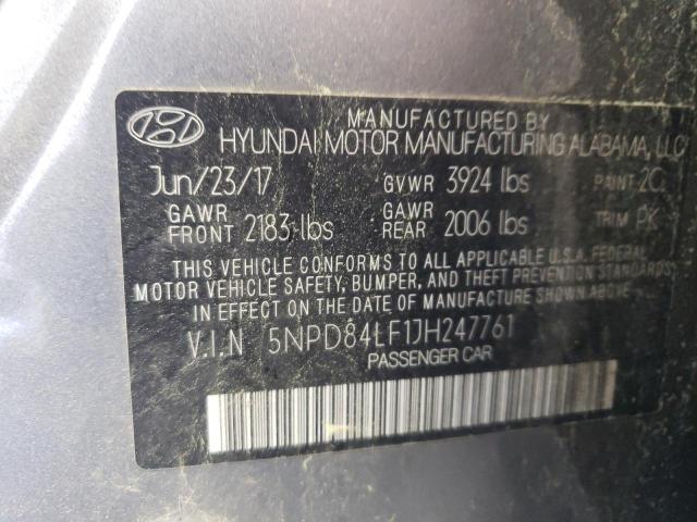 5NPD84LF1JH247761 - 2018 HYUNDAI ELANTRA SEL GRAY photo 12