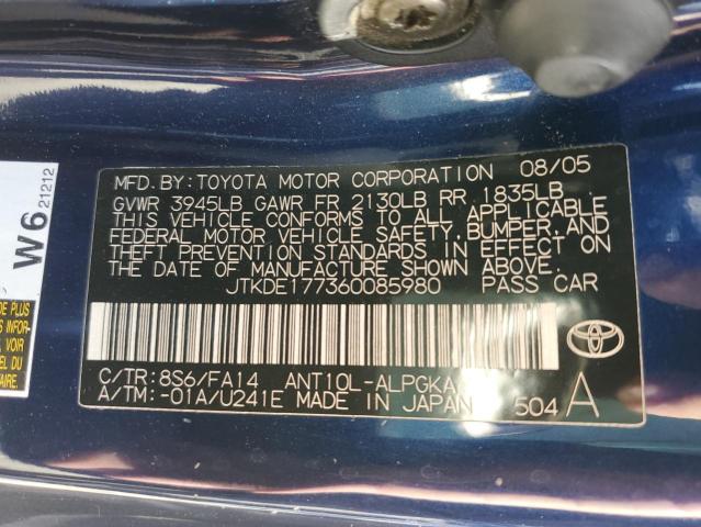 JTKDE177360085980 - 2006 TOYOTA SCION TC 蓝色 照片 12