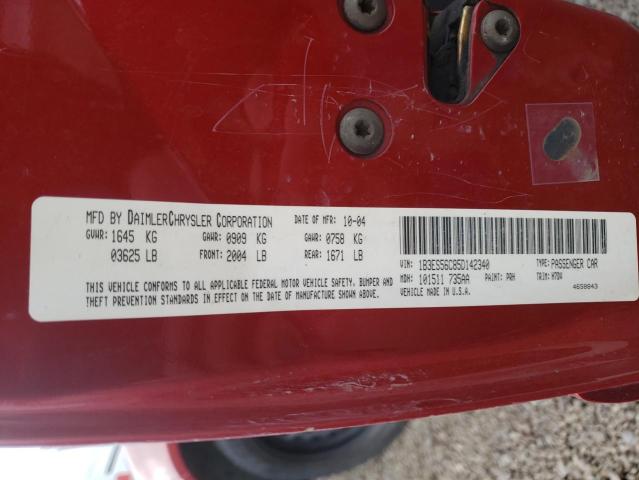 1B3ES56C85D142340 - 2005 DODGE NEON SXT RED photo 12