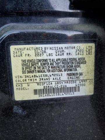 3N1AB61E58L692513 - 2008 NISSAN SENTRA 2.0 BLACK photo 12