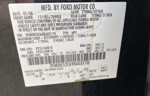 2FMDK52C69BA03170 - 2009 FORD FLEX SEL BLACK photo 10