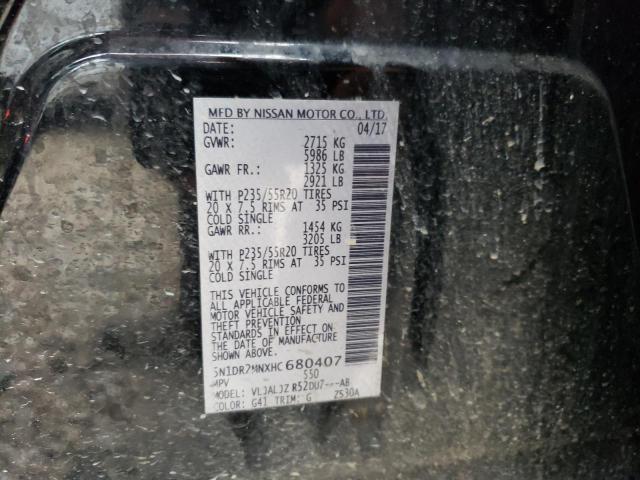 5N1DR2MNXHC680407 - 2017 NISSAN PATHFINDER S BLACK photo 12