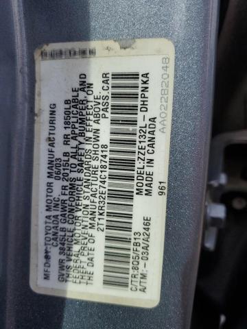 2T1KR32E74C187418 - 2004 TOYOTA COROLLA MA XR GRAY photo 12