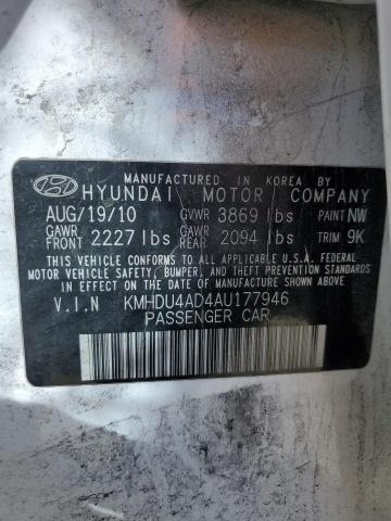 KMHDU4AD4AU177946 - 2010 HYUNDAI ELANTRA BLUE WHITE photo 12