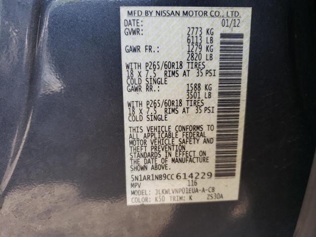 5N1AR1NB9CC614229 - 2012 NISSAN PATHFINDER S GRAY photo 13