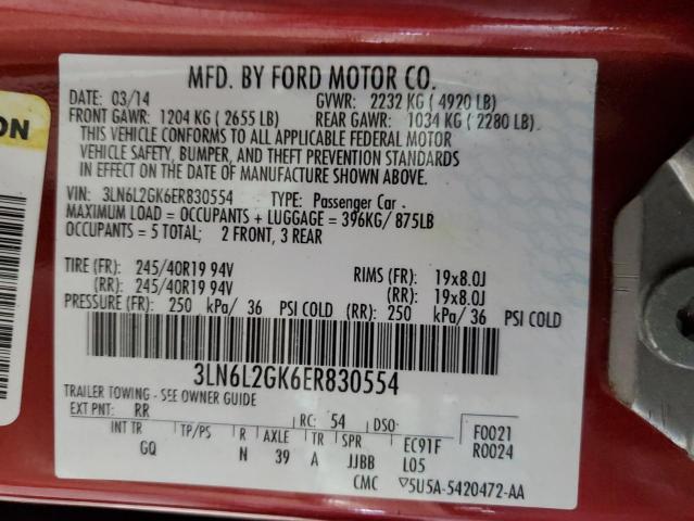 3LN6L2GK6ER830554 - 2014 LINCOLN MKZ RED photo 13