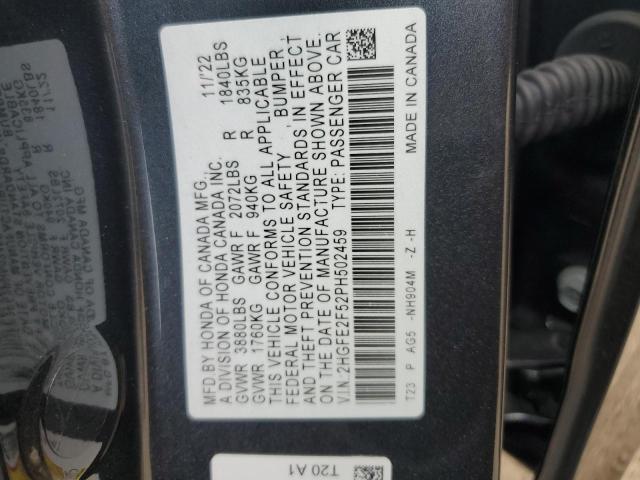 2HGFE2F52PH502459 - 2023 HONDA CIVIC SPORT 灰色 照片 12