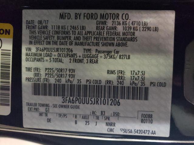 3FA6P0UU5JR101206 - 2018 FORD FUSION S HYBRID BLACK photo 12